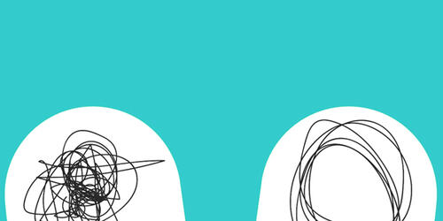 drawing of two heads with a connecting line between the two